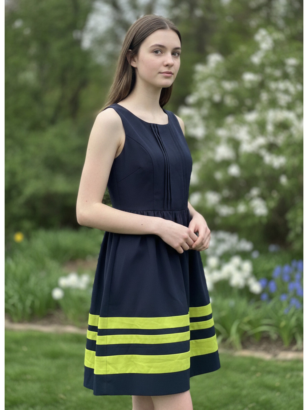 New Without Tags | Sweet Storm Sz S | Dress with Yellow Stripe Hem